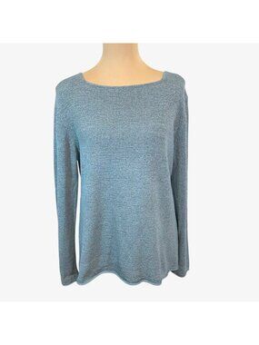 Eileen Fisher Silk Knit Sweater Top Large Glacier Blue Square Neck EUC Minimal